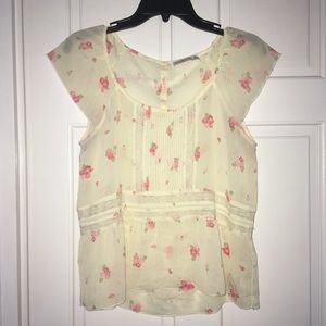 Abercrombie & Fitch sheer cream lace shirt/blouse with pink flowers